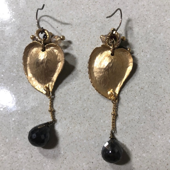 Gold Leaf Dangle Drop Earrings - Picture 3 of 4
